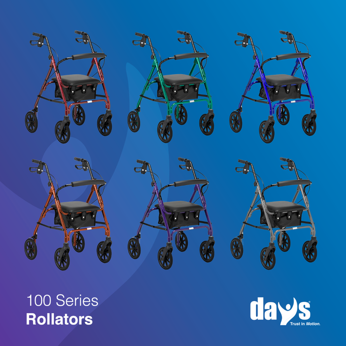 Days 100 Series Lightweight Rollator With Seat Mobility Walking Aid Performance Health® Days 100 Series Lightweight Rollator With Seat Mobility Walking Aid Performance Health®